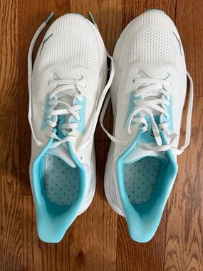 Hoka One One Women's White Sneakers with Aqua Blue Accents